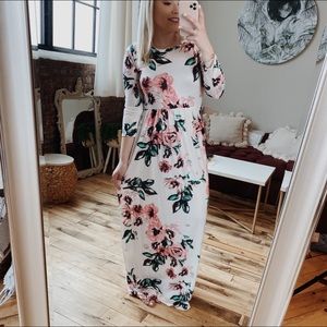 Long Sleeve Floral White Bridal Maxi